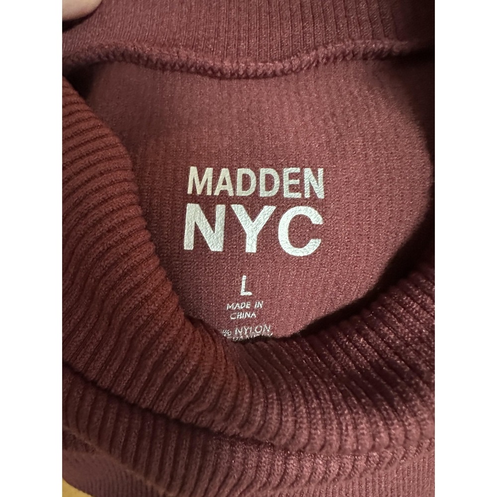 Madden NYC Dress Womens Large Burgundy Ribbed Knit Sleeveless Mock Neck Bodycon - Picture 3 of 7